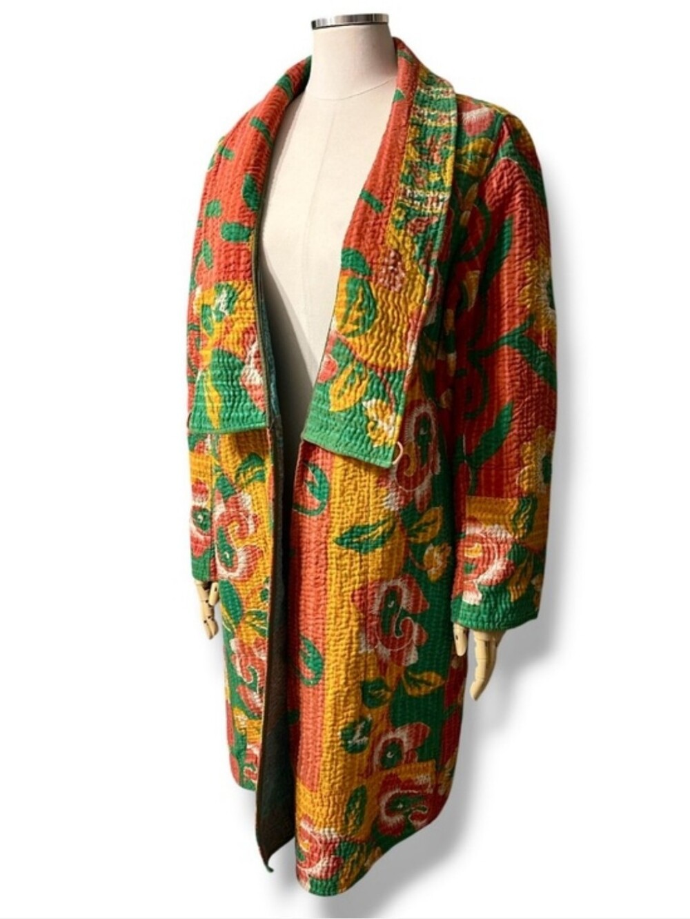 HANDMADE Colorful Reversible Quilted Kantha Patchwork Coat Size Small